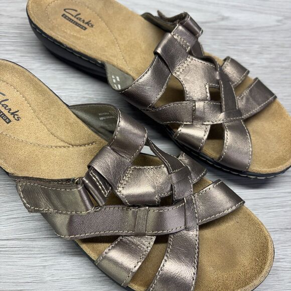 Clarks Collection Leisa Sz 9.5W Brown Metallic Leather Adjustable Straps Sandals - Picture 10 of 12